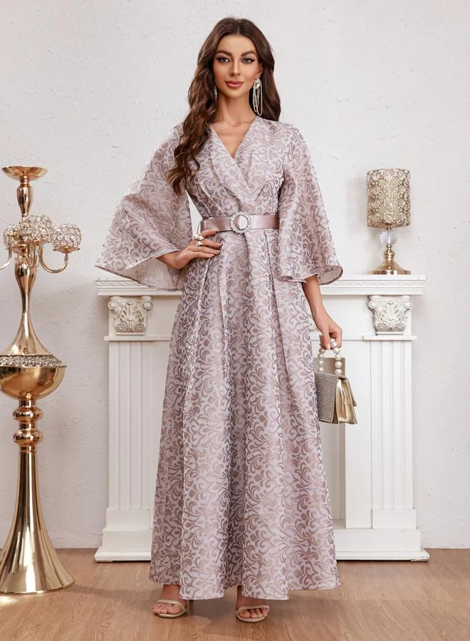 Take Two Women Graphic Print Bell Sleeve Belted Maxi Dress